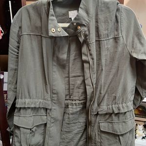 Olive Green, Medium, Lightweight/Casual Jacket, roll up sleeves with snap